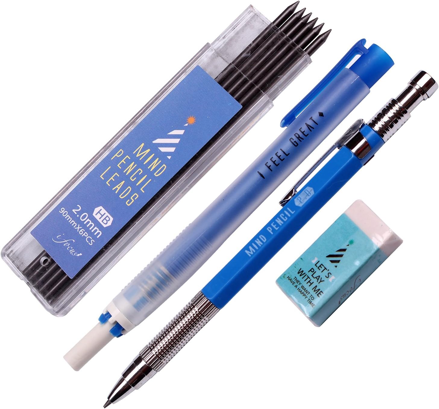 2.0mm Lead Holder Pen Mechanical Pencil for Draft Drawing, Art Sketching +(Lead 1 Pack Holder Eraser)