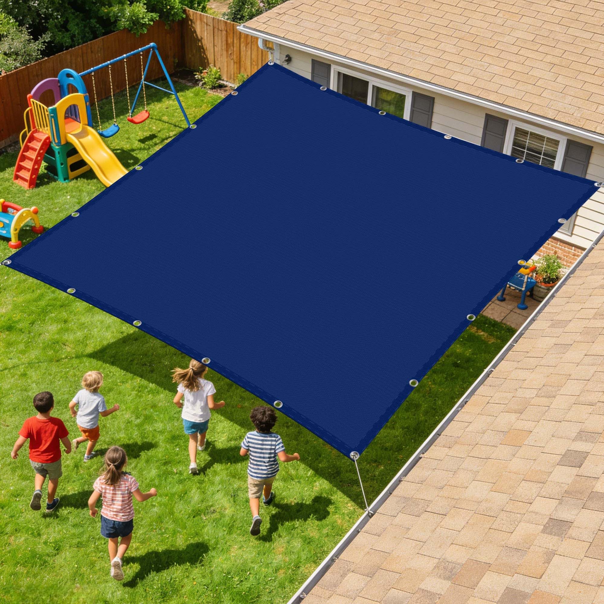 Voiles d'ombrage de jardin 240x350 terrasse bicolore bleu foncé et sable