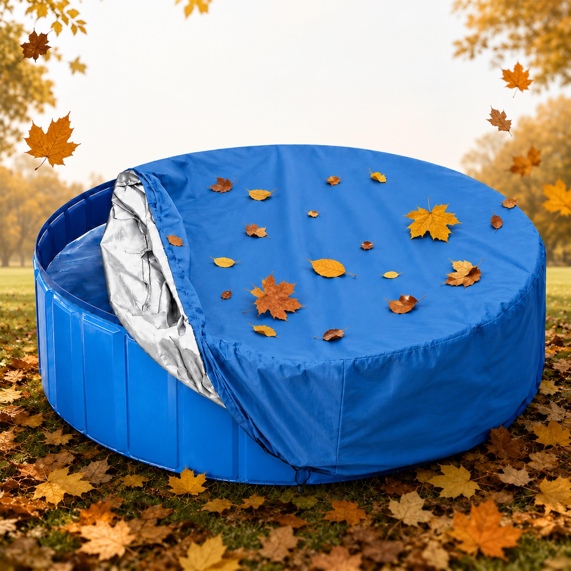 Telo protettivo circolare per piscina fuori terra, materiale resistente al vento e allo strappo, impermeabile, protegge da polvere e foglie, risparmia sostanze chimiche(Blue,L 366 x H 20 cm)