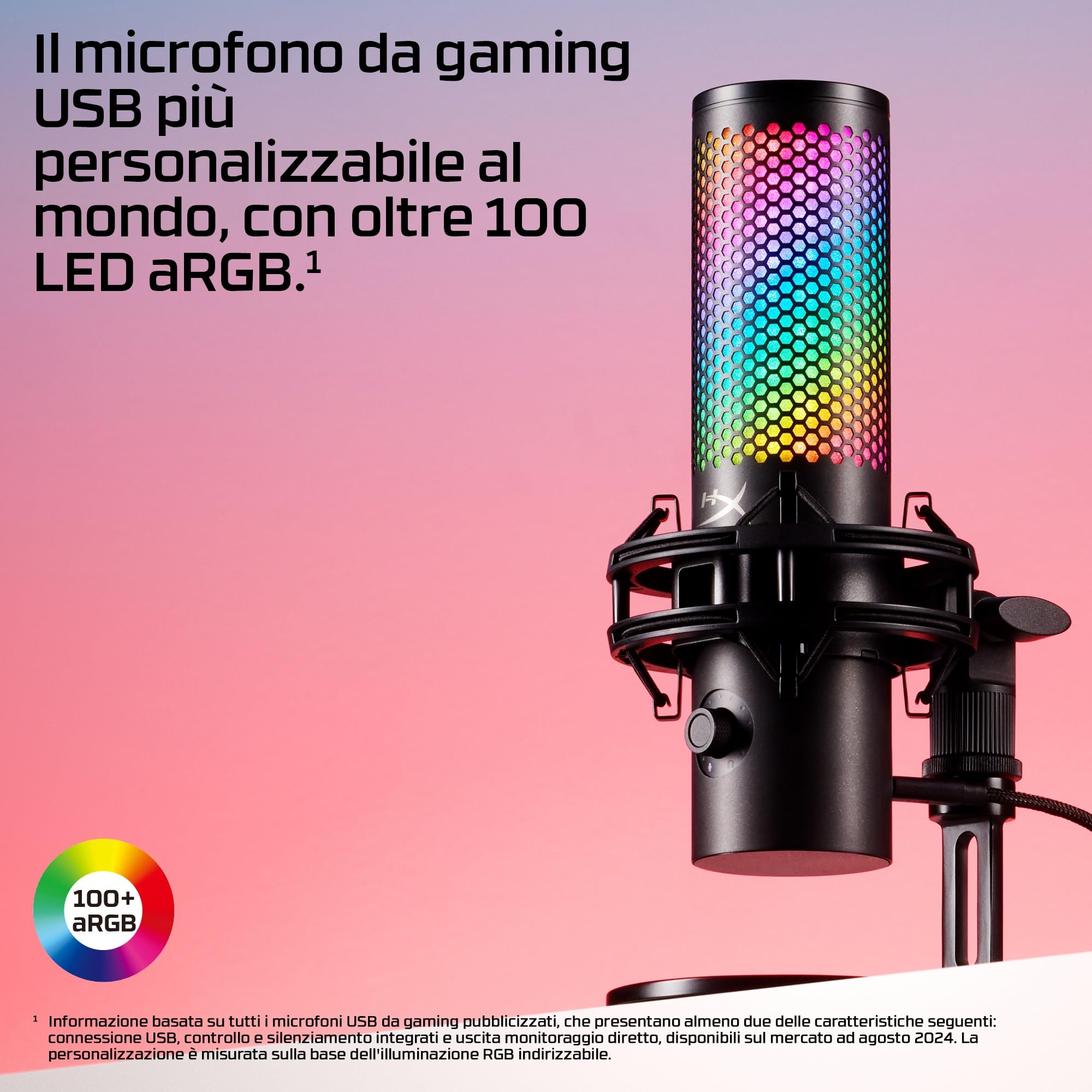 HyperX QuadCast 2 S – USB Microphone for Streamers and Content Creators, 32-bit bit depth 192kHz sampling rate, 100+ aRGB LEDs, PC Win11, Mac, Steam Deck, USB-C - Black
