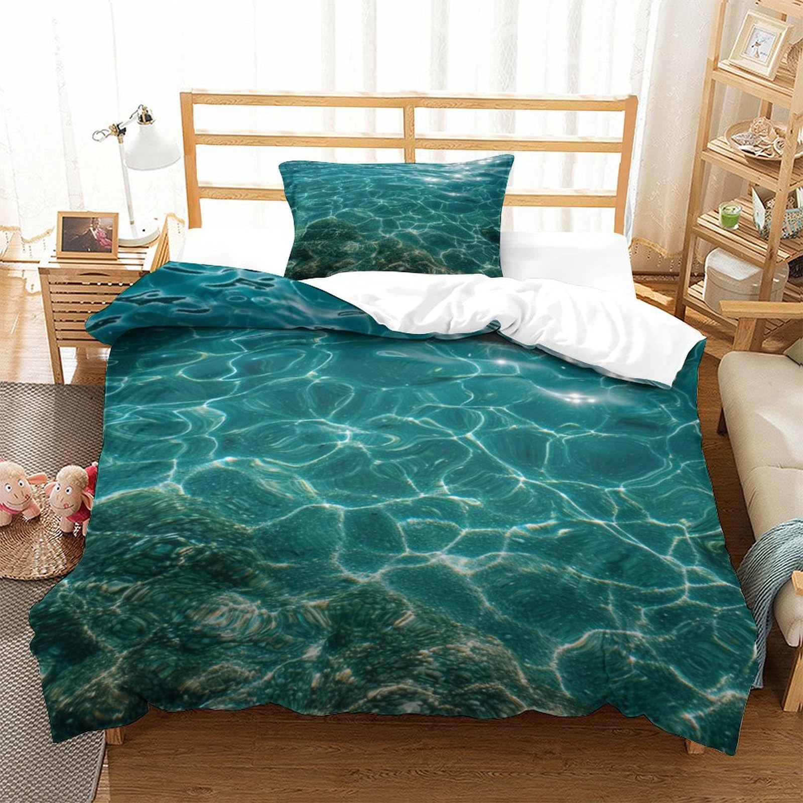 P1s9u7w5y Water Ripple-7 3D Printed Ocean Water Pattern 3Pcs Microfiber Duvet Cover Set Aquatic Bedding Set Single（135X200cm）