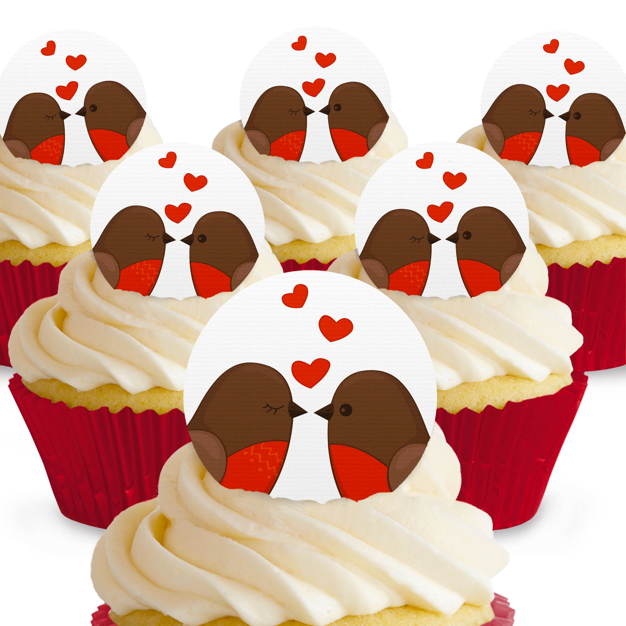 Cakeshop Pre-Cut Cakeshop 12 X Pre-Cut Love Bird Robins Edible Cake Toppers