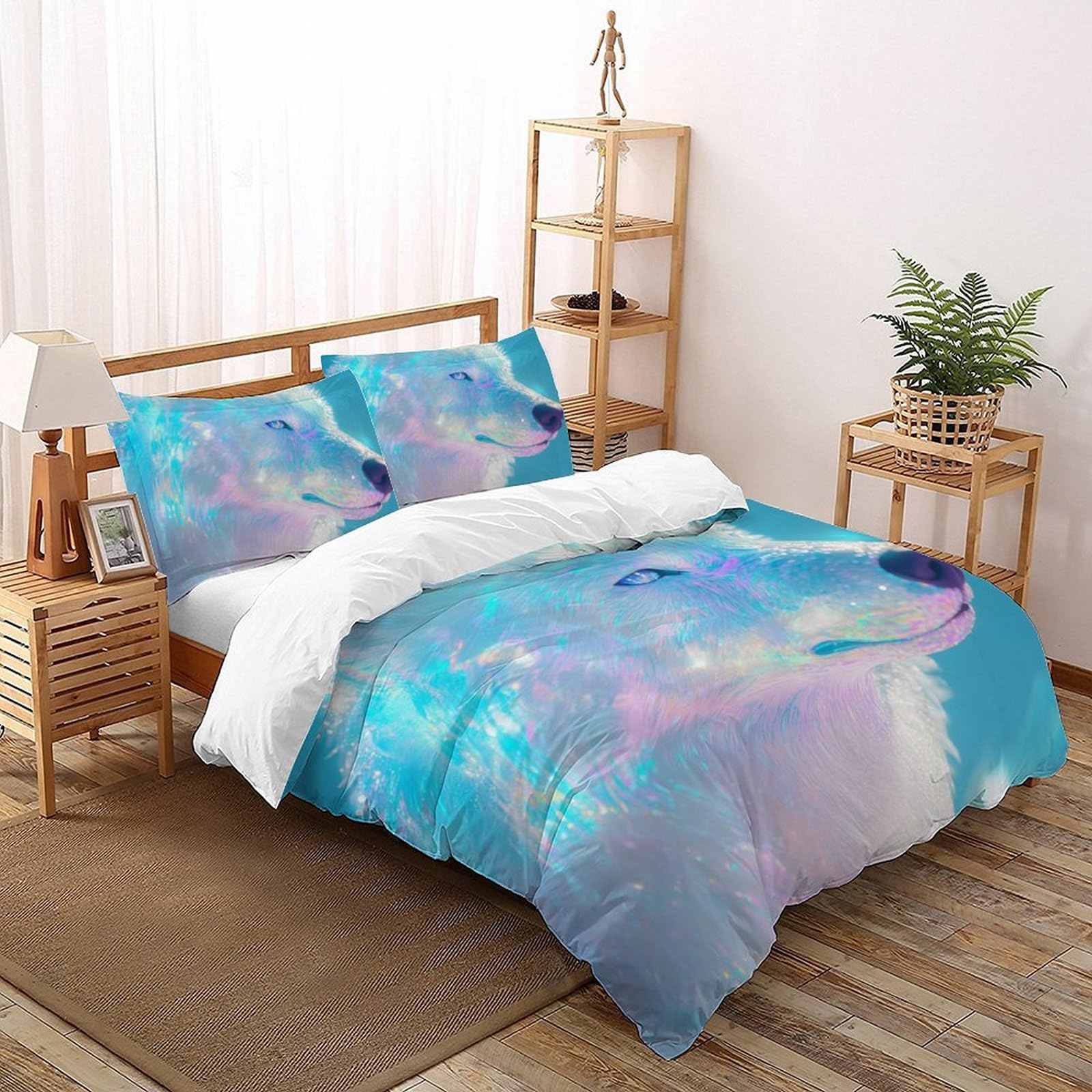 Housse de couette loup super king 260x220 cm le cadeau idéal pour la chambre d'un garçon