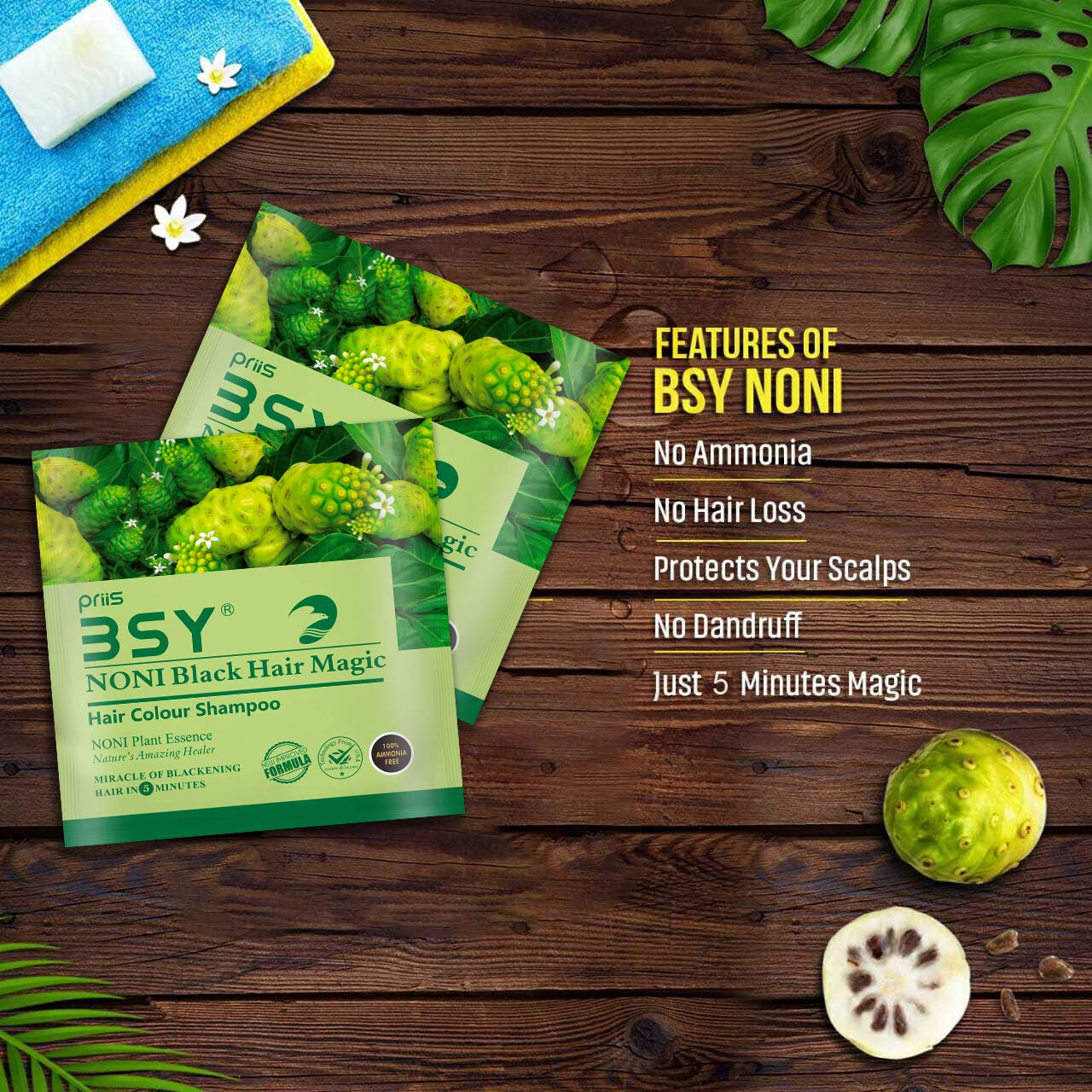 BSY Noni Black Hair Magic (12 ml X 12 Sachet) Hair Color Hair Dye
