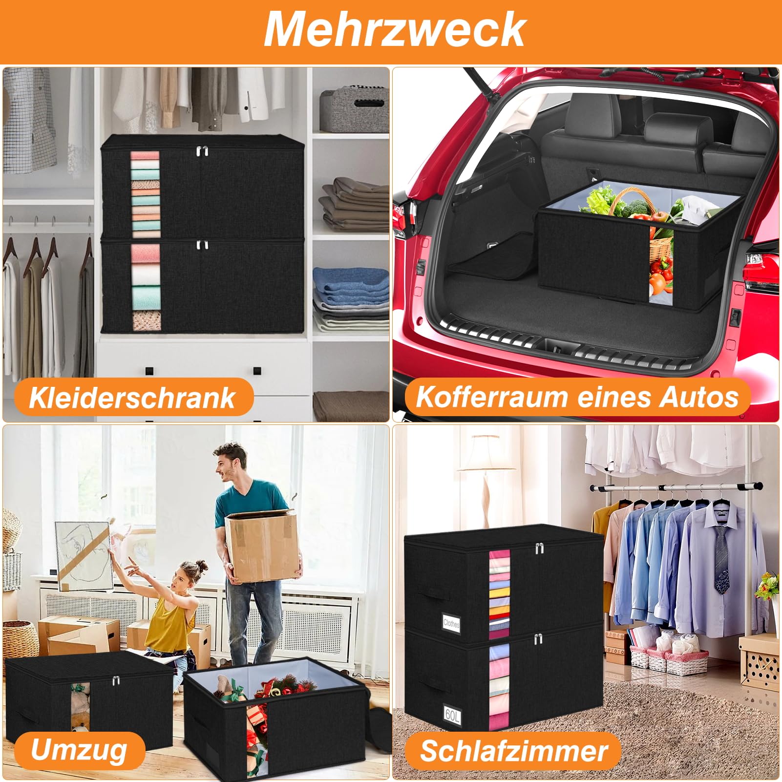 Cassettiera sotto il letto, contenitore con 3 manici, contenitore con coperchio, ultra spesso, contenitore con ruote (2 pezzi)