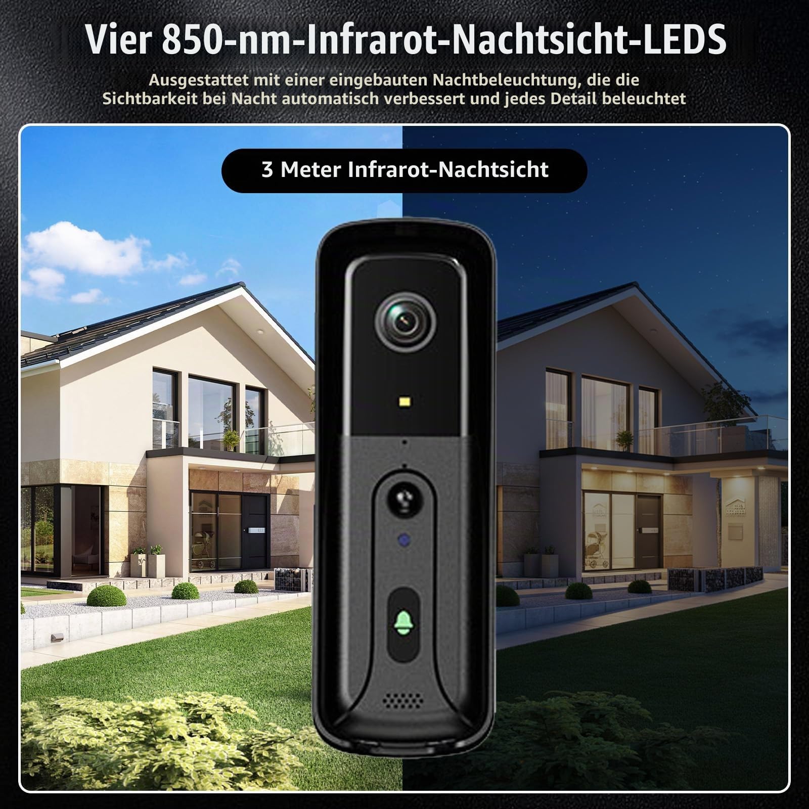 Türklingel mit 4,3 Zoll Monitor und Kabellose Kamera – Video Türklingel ohne WLAN, 2-Wege-Audio HD Kamera Gegensprechanlage mit PIR-Bewegungserkennung, Infrarot-Nachtsicht und Wasserdichtem Display