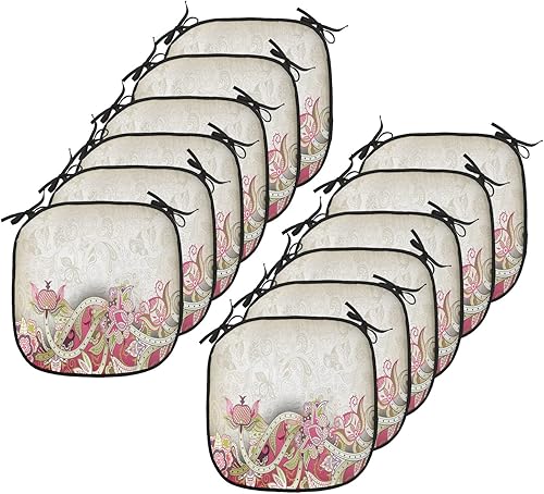 Miniatura 169 de Lunarable Cojín retro para silla, dibujo de chica a la moda en tierra primavera campo margaritas arte, acolchado de asiento para cocina y patio con