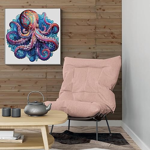Miniatura 7 de Rompecabezas de madera para adultos, pulpo gigante de mar profundo, rompecabezas de forma única (L, 300 piezas, 13.4 x 13.1 pulgadas), rompecabezas