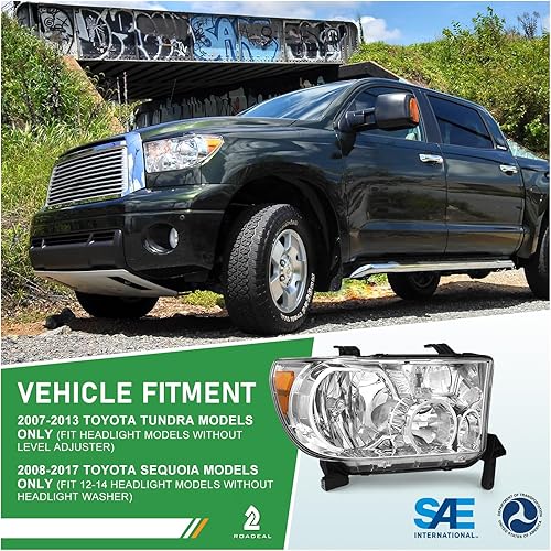 Miniatura 4 de ROADEAL Headlights Assembly for 2007 2008 2009 2010 2011 2012 2013 Toyota Tundra 2008-2017 Toyota Sequoia Headlamps Pair Chrome Housing (Fit
