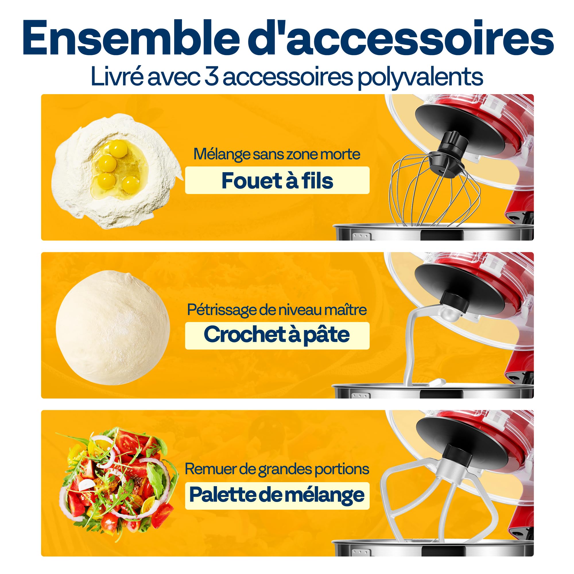 VIVOHOME Robot Pâtissier 1500W 5,7L 10 Vitesses avec Bol Inox | Batteur Sur Socle avec Crochet Pétrisseur Fouet et Bol Acier Inoxydable pour Pâtes Gâteaux Desserts