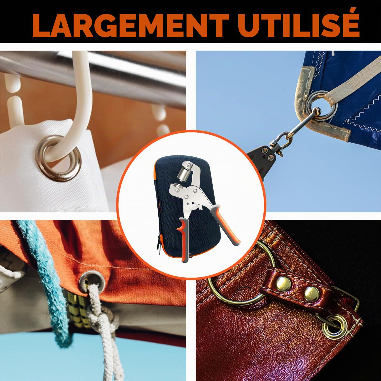 HAPDEN Oeillets Métalliques Kit 6mm et 10mm, Pince à Oeillets pour Bâches et Tissus, set d'oeillets pour Bâches avec 200 Oeillets et Kit d'outils
