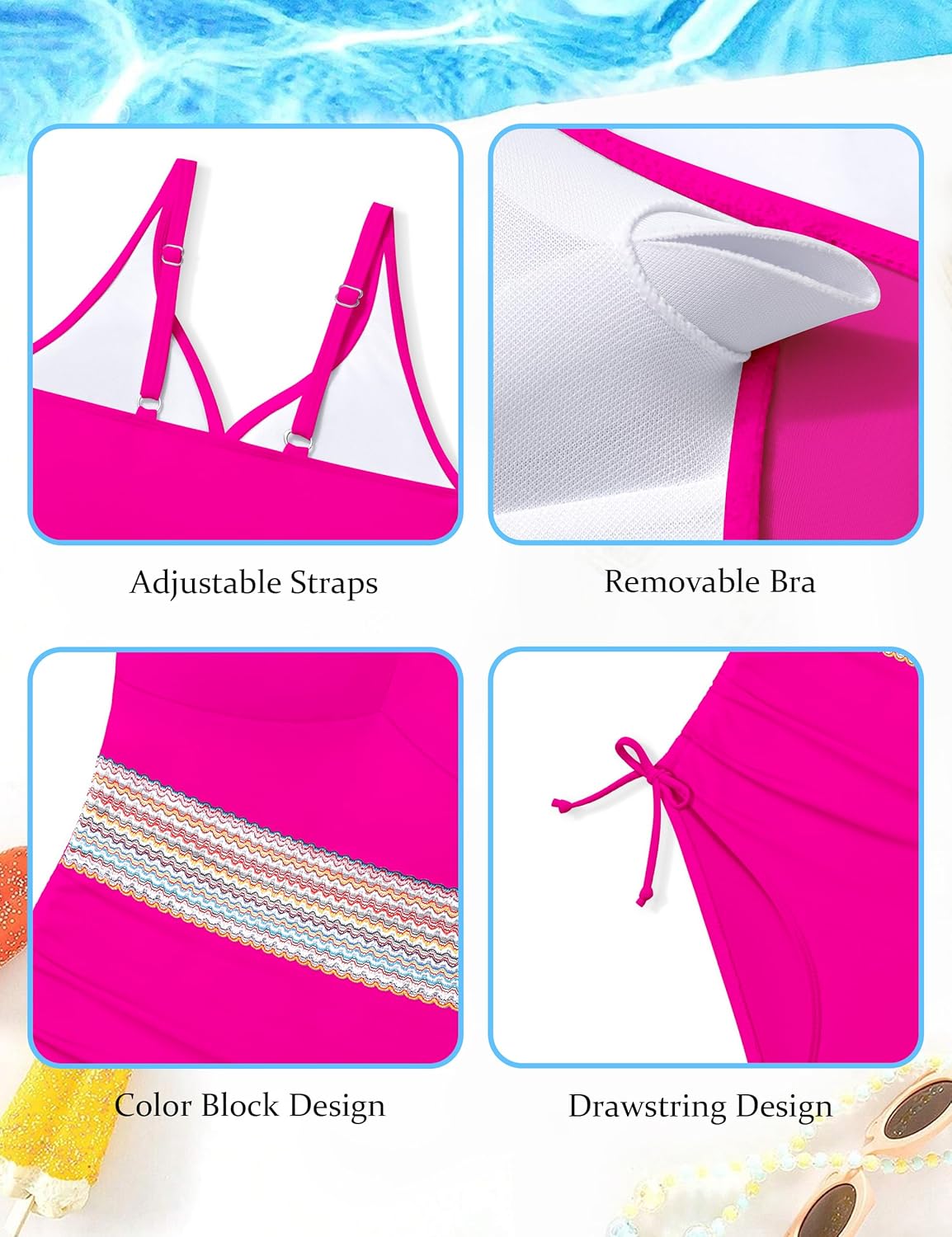 Girls One Piece Swimsuits Color Block Girls Swimsuit V Neck Girls Bathing Suit Drawstring Girls' Swimwear 9-16 Years - Image 4