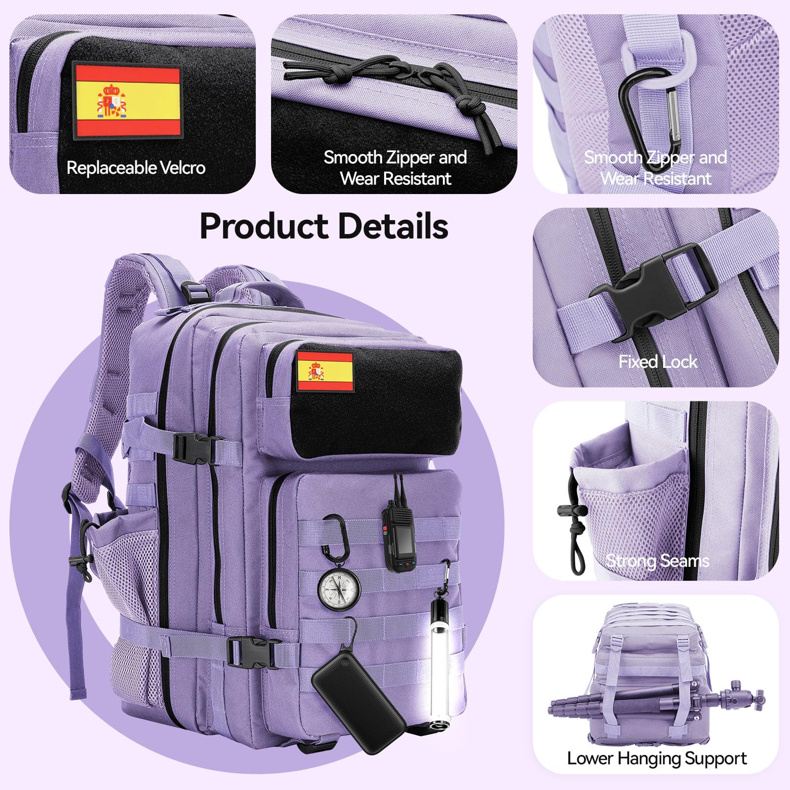 Delgeo Mochila Tactica 45L Militar, Gran Capacidad 45 * 30 * 20cm Mochila Crossfit, Plegable Impermeable Mochila Para Montañismo,Senderismo,Camping y Viajes (Púrpura)