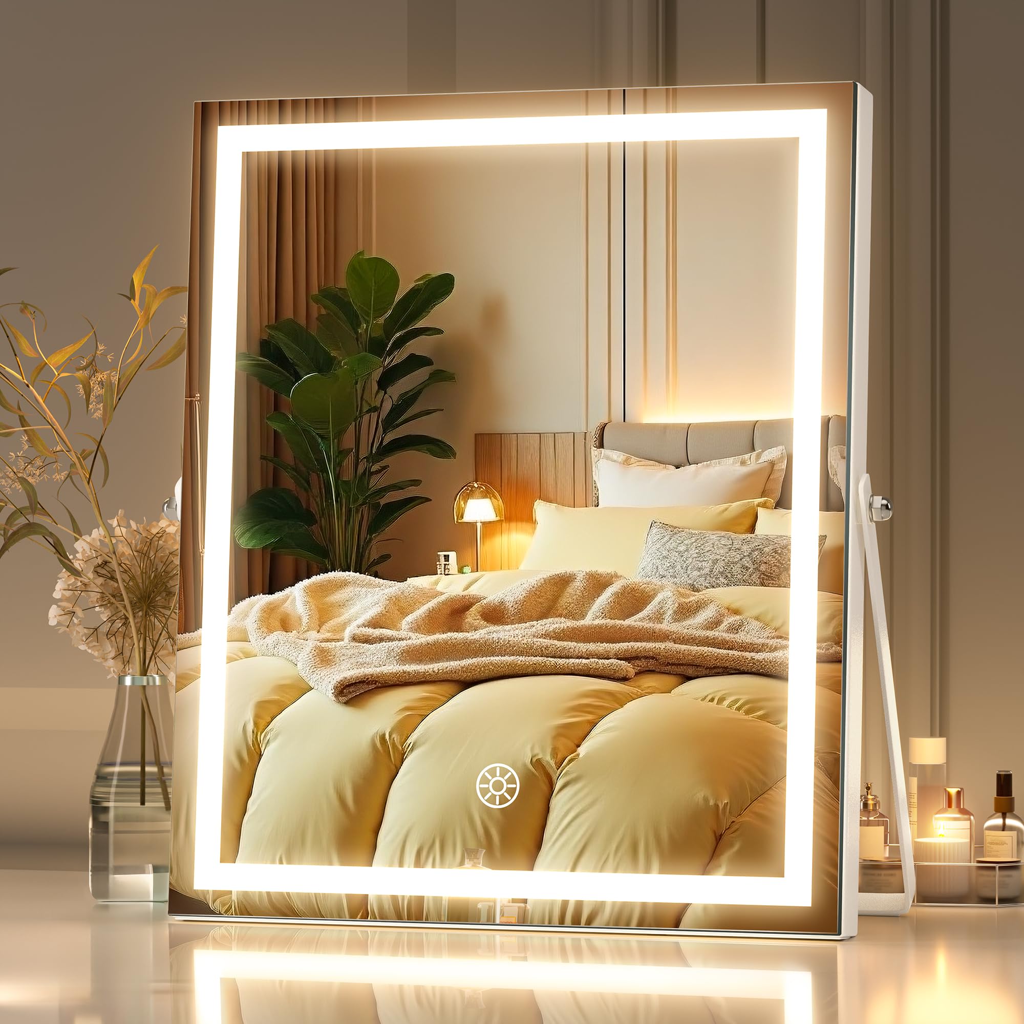 Miroir de maquillage LED pour coiffeuse lumineuse et routine soin du visage