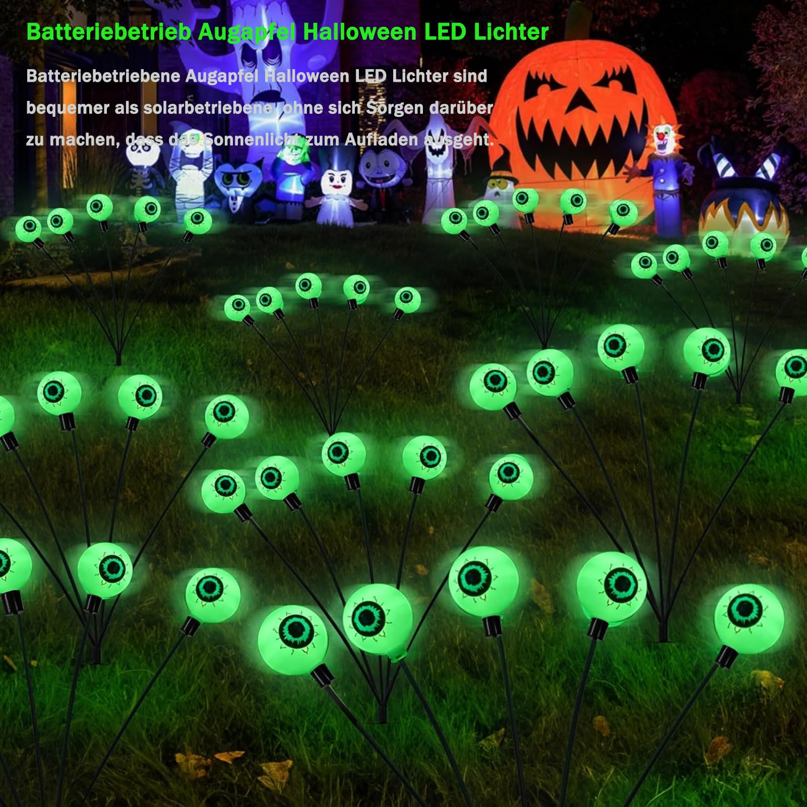 Halloween Lichterkette Mit Augäpfeln - 2 Stück Grüne LED Augen Für Garten-Deko