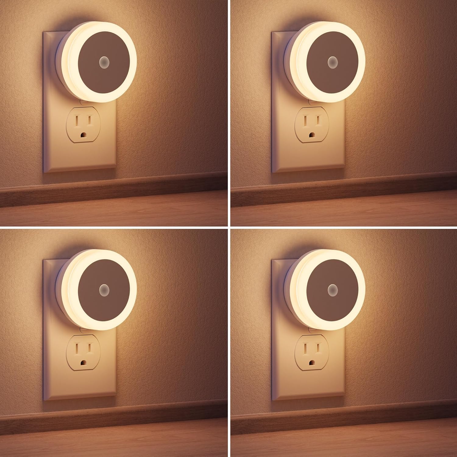 Briignite LED Baby Night Lights Plug into Wall [4Pack], Nightlight with Light Sensors for Kids Room, Bathroom Stair Lights, Hallway Light, Warm White