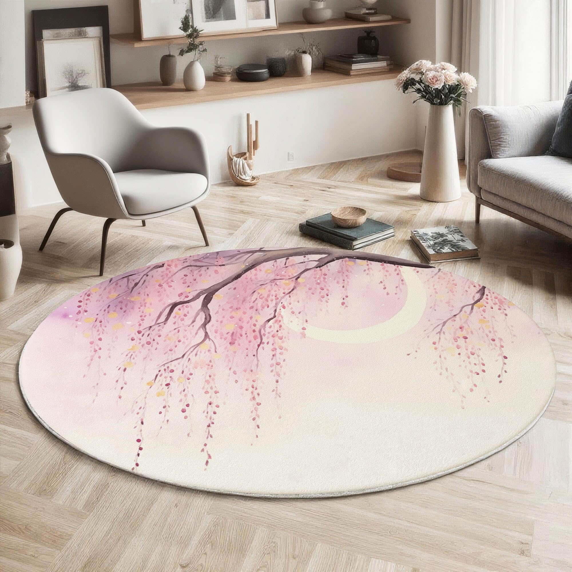Moquette douce fleurs de cerisier 80cm et tapis antidérapant salon