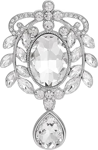 Jerler Broche de cristal plateado con diamantes de imitación para mujer, bufanda de banquete, alfileres de perlas para boda, fiesta nupcial