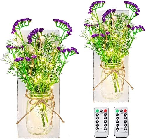 OCTMUSTARD Decoración rústica de pared con tarro, decoración con control remoto, luces LED para decoración de baño y sala de estar, estilo shabby