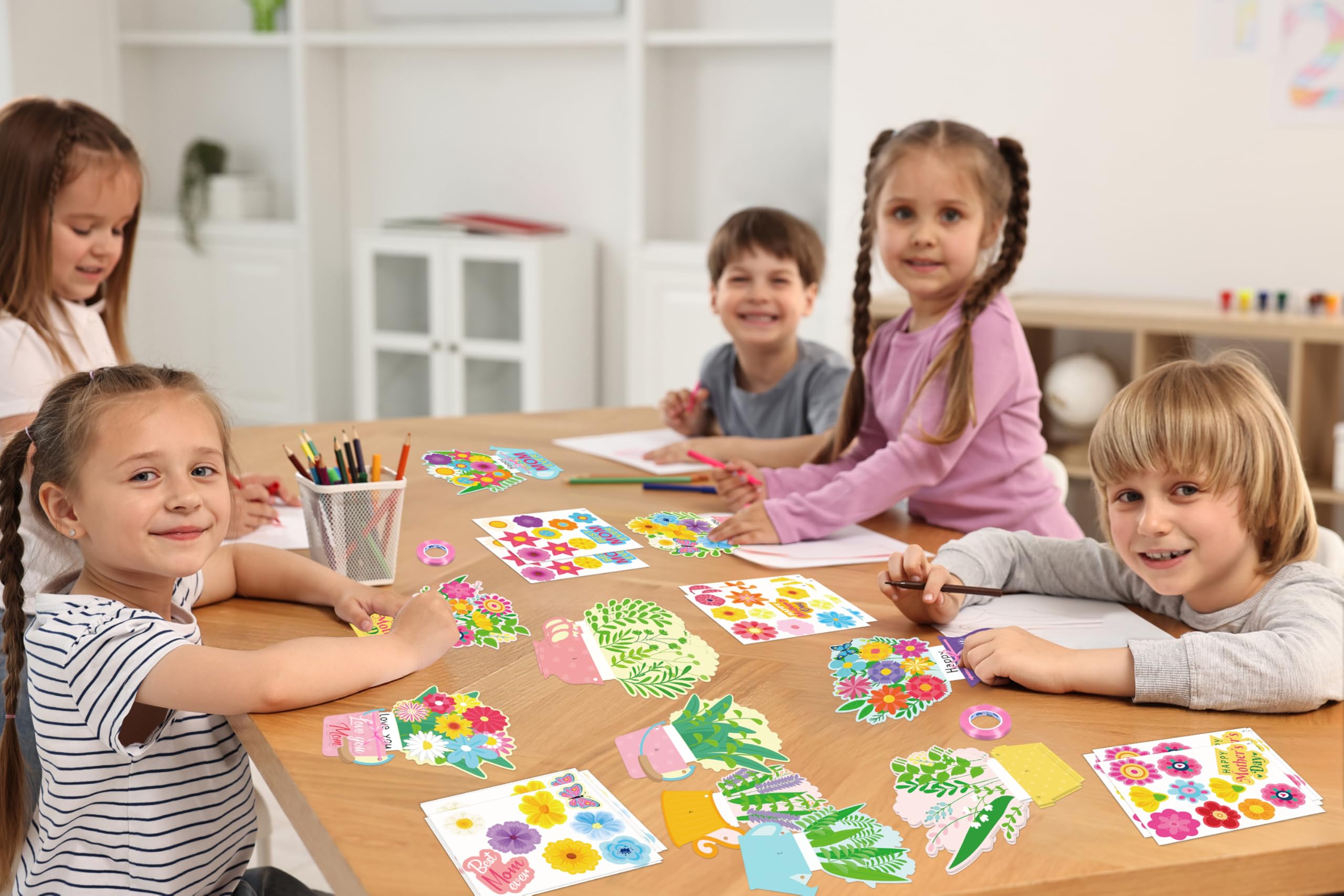 80UncleKimby 30 Set Mothers Day DIY Craft for Kids - Flower Card Making Kit with Greeting Cards Stickers Set Gifts for Classroom School Activities — view 7