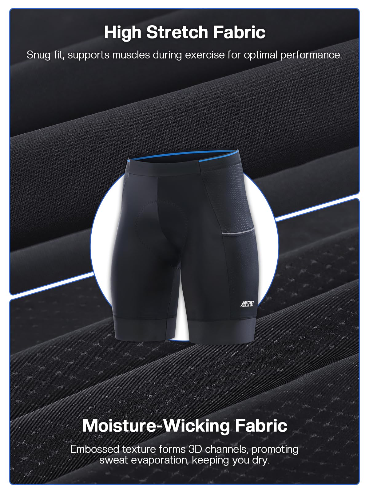 Culotte Acolchado para Hombre, 120kg/m³ Acolchado de Alta Densidad, Culotte con 3 Bolsillos 5001