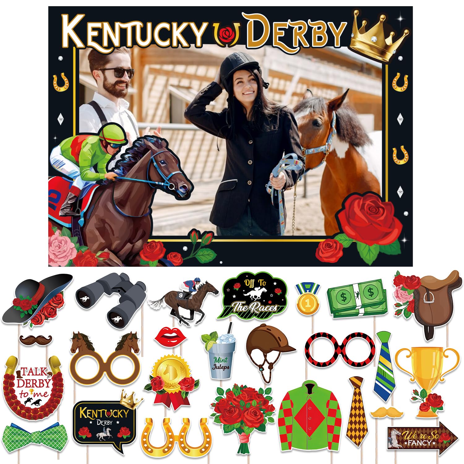 Kentucky Derby Party Fotobox Requisiten – 26-teiliges Set Mit Rahmen & Requisiten Für Mottopartys