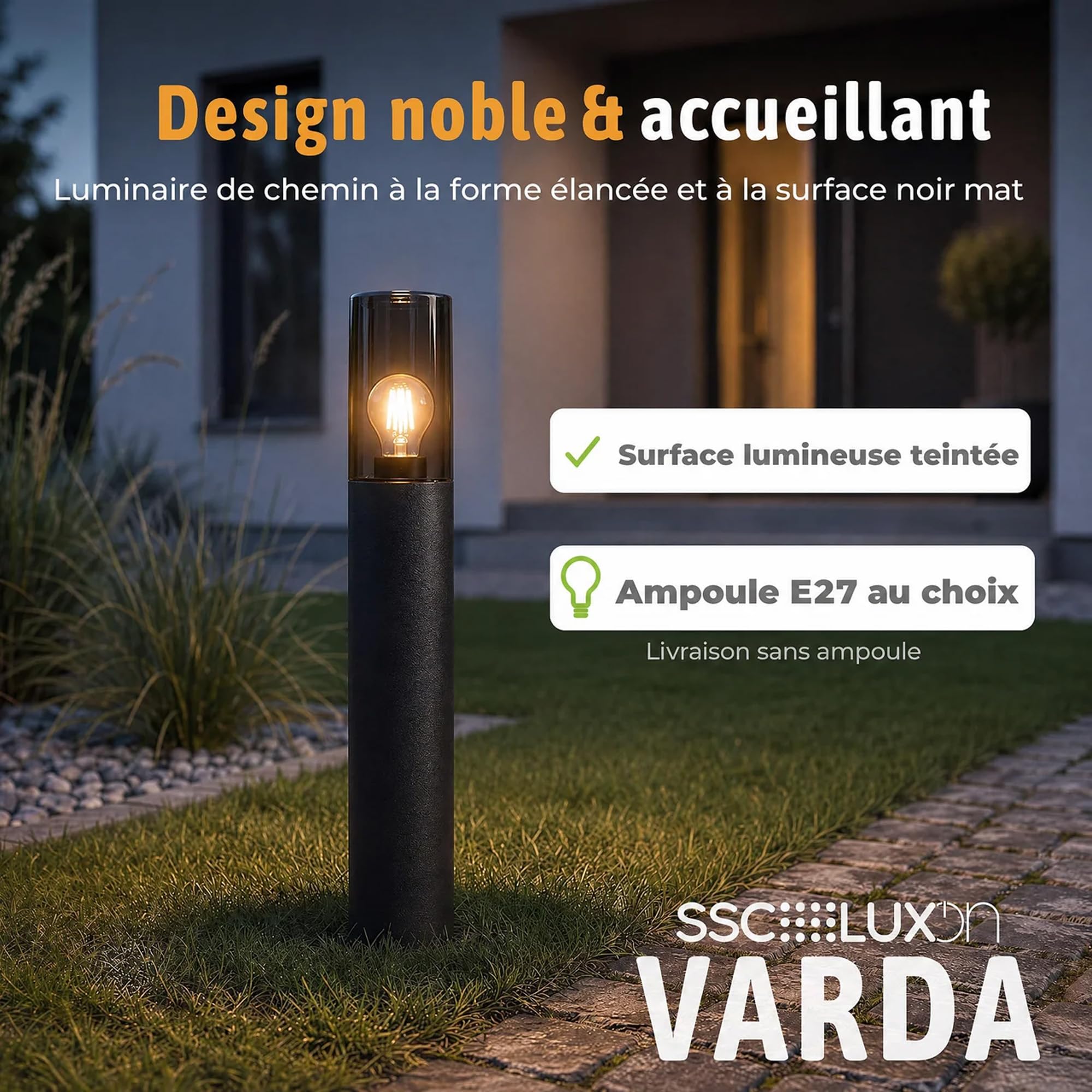 SSC-LUXon VARDA - Lampadaire d'extérieur (4 unités, culot E27, hauteur