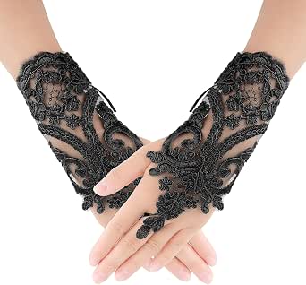 Yolev Women's Short Embroidered Lace Fingerless Gloves