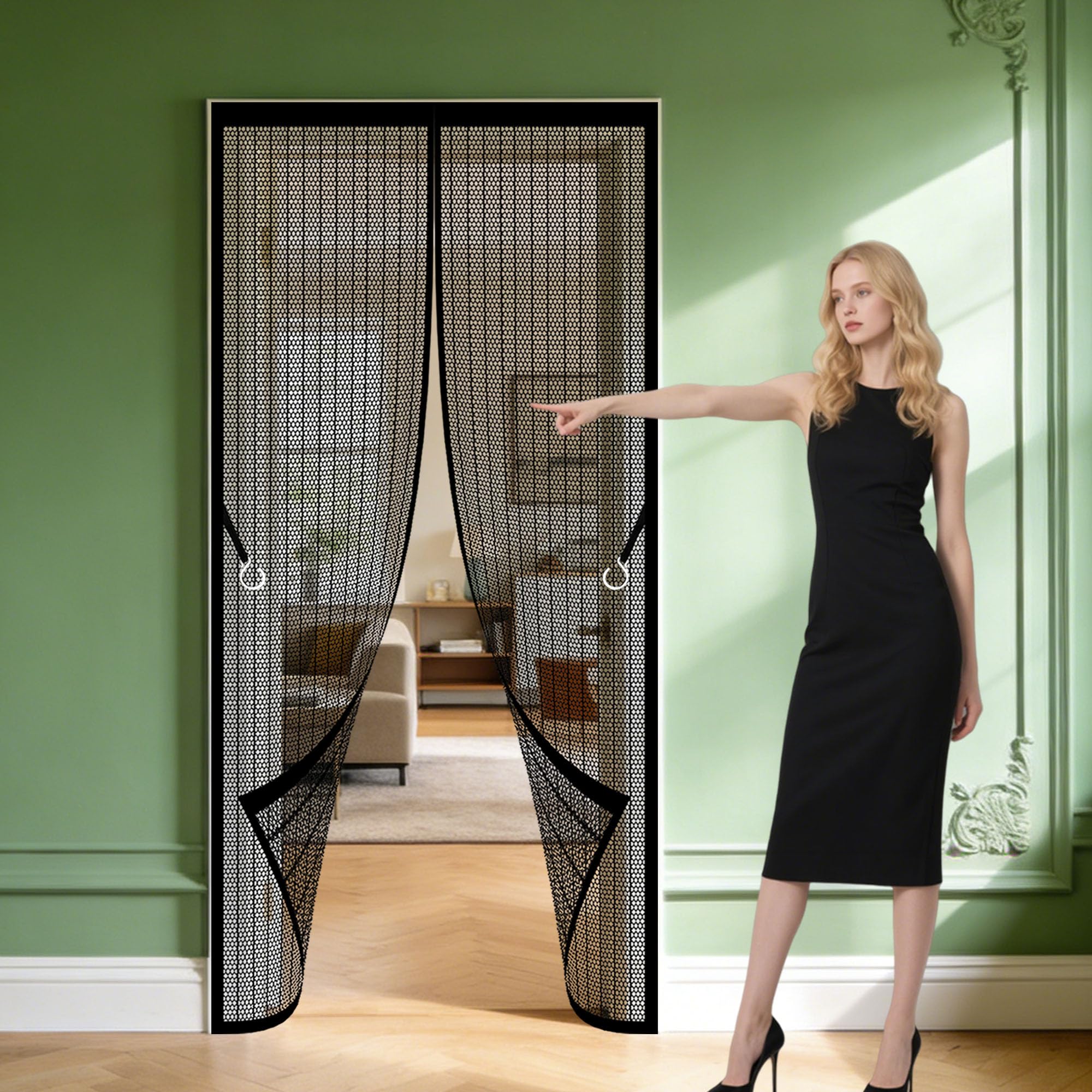 Zanzariera Magnetica 107 x 248 cm Varie Taglie Tenda con Magneti Anti Zanzare Anti Insetti Traspirante Chiusura Automatica per Porta Finestra Balcone Soggiorno Ingresso, Nero