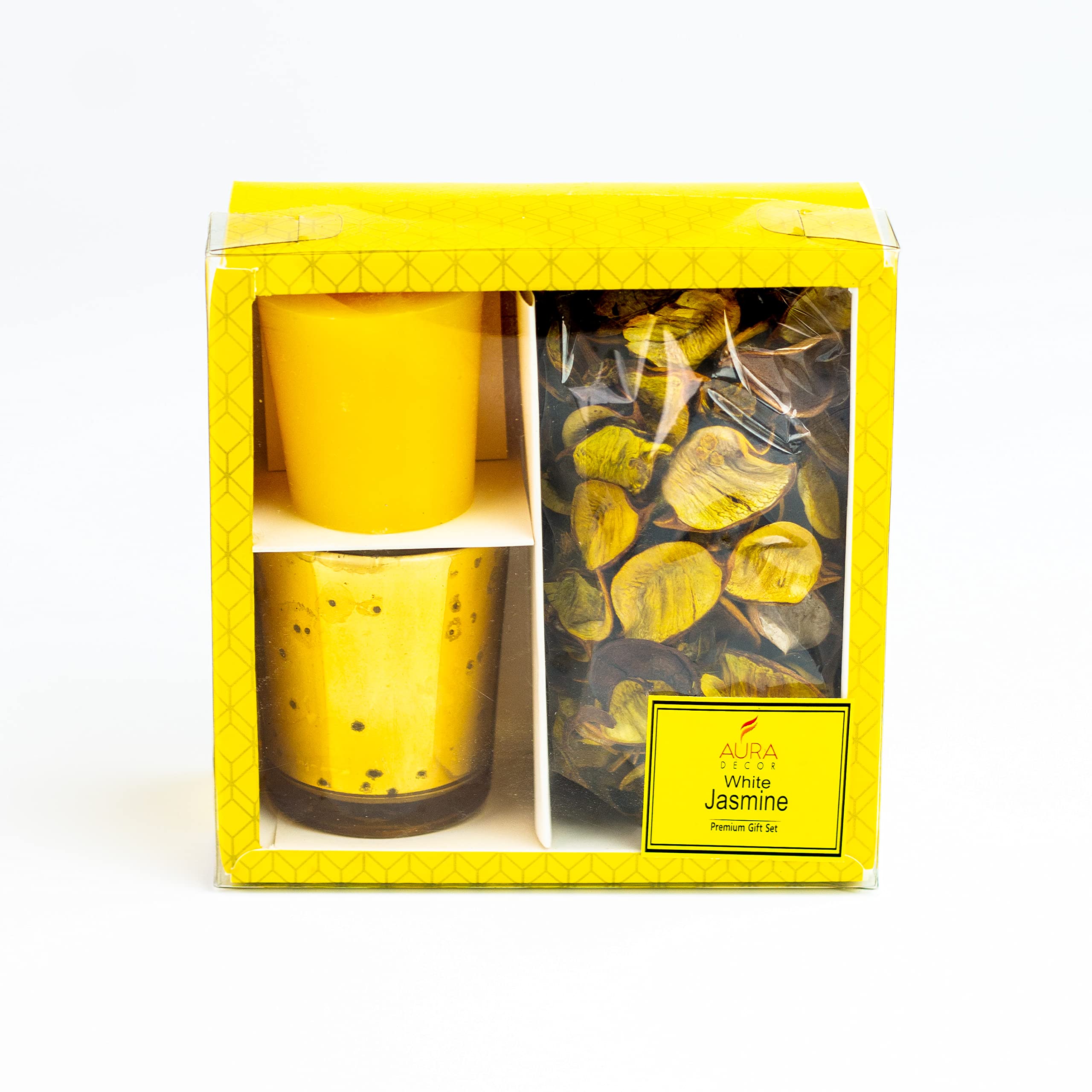 AuraDecor Premium Votive Candle Gift Set | Jasmine Fragrance Votive Pillar Candle | Jasmine Potpourri for Home Decor