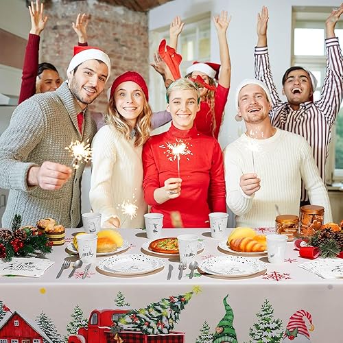 Miniatura 7 de Juego de 175 platos de papel de aluminio para fiesta de Navidad, con diseño de alce, desechables, servilletas, tazas para Año Nuevo, boda,