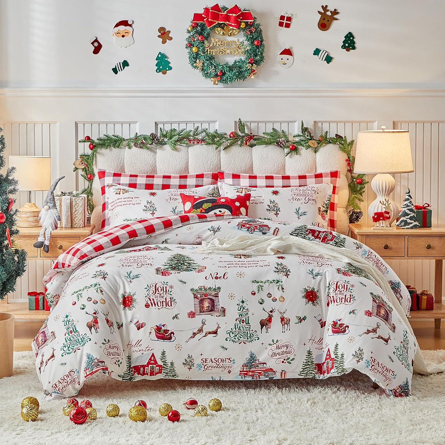 Joyreap 3pcs Christmas Comforter Set Twin Size, Classic Xmas Red n White Design, Soft Microfiber Bedding Comforter for All Season- 68x86 inches Christmas Twin- 68"x88"