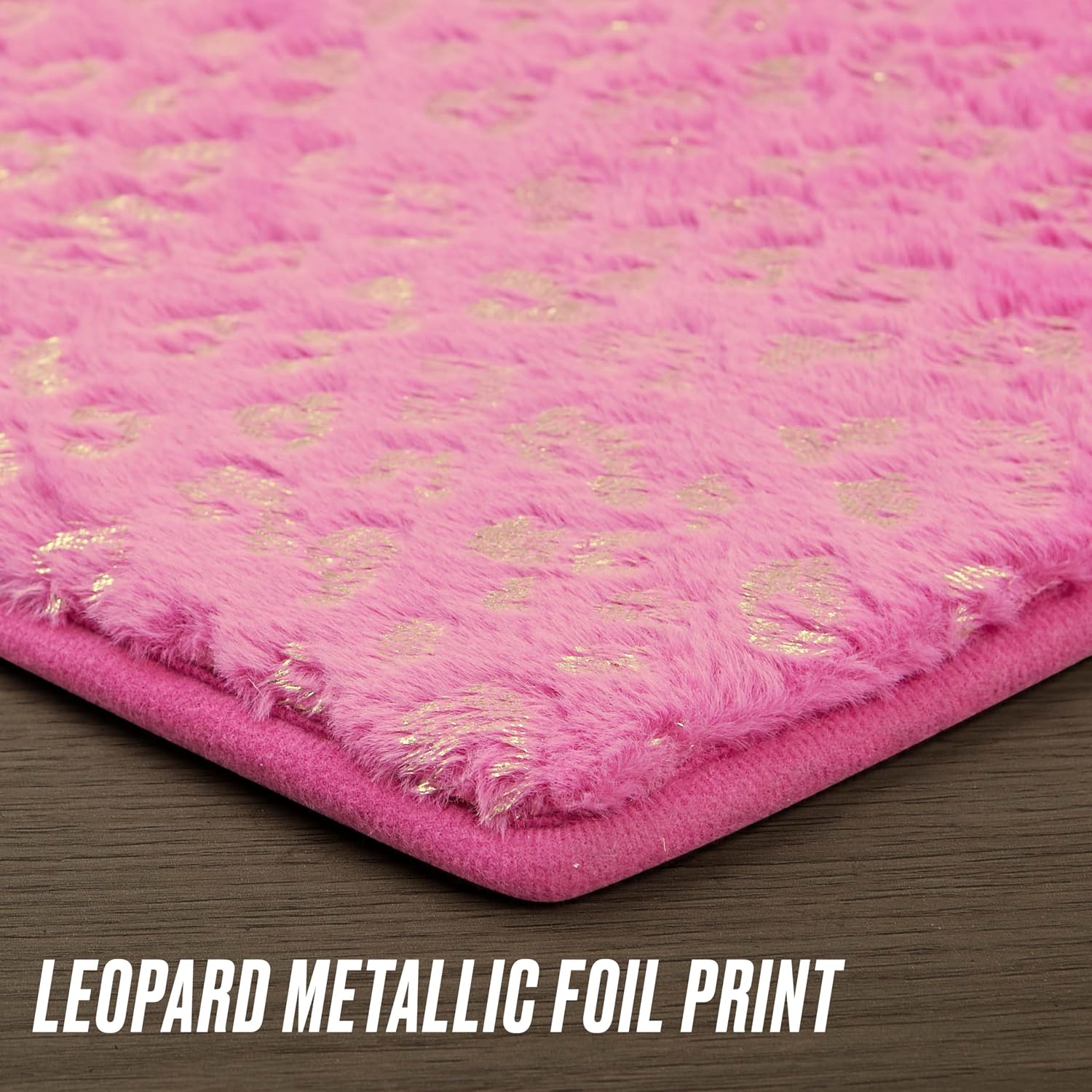 Juicy Couture Metallic Leopard Foil Print Shaped Heart Rug, Padded with Non-Skid Backing, Hot Pink, 3' Heart