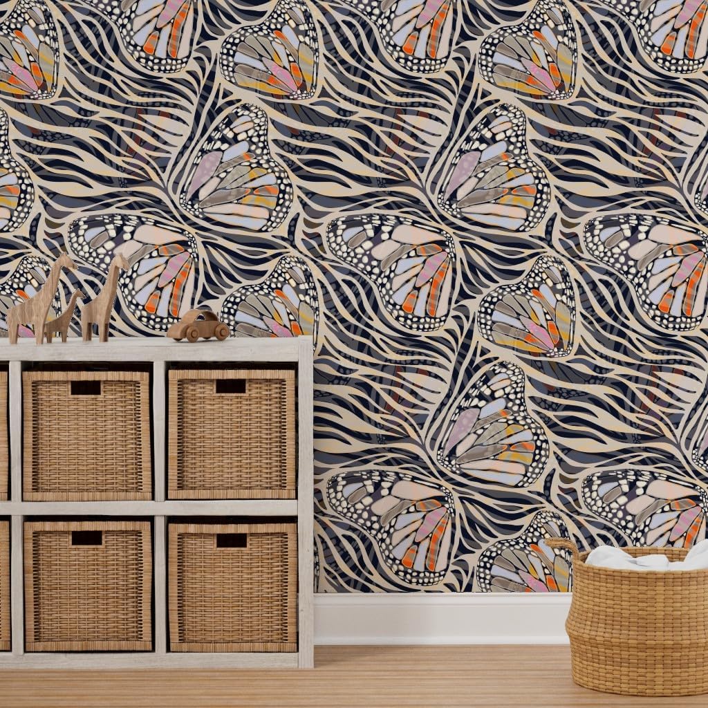 Removable Wallpaper 12ft x 2ft - Butterfly,Zebra Print,Wild Abstract,Neutral Tropical,Animal Print,Bohemian,Organic Shapes Custom Pre-Pasted Wallpaper by Spoonflower