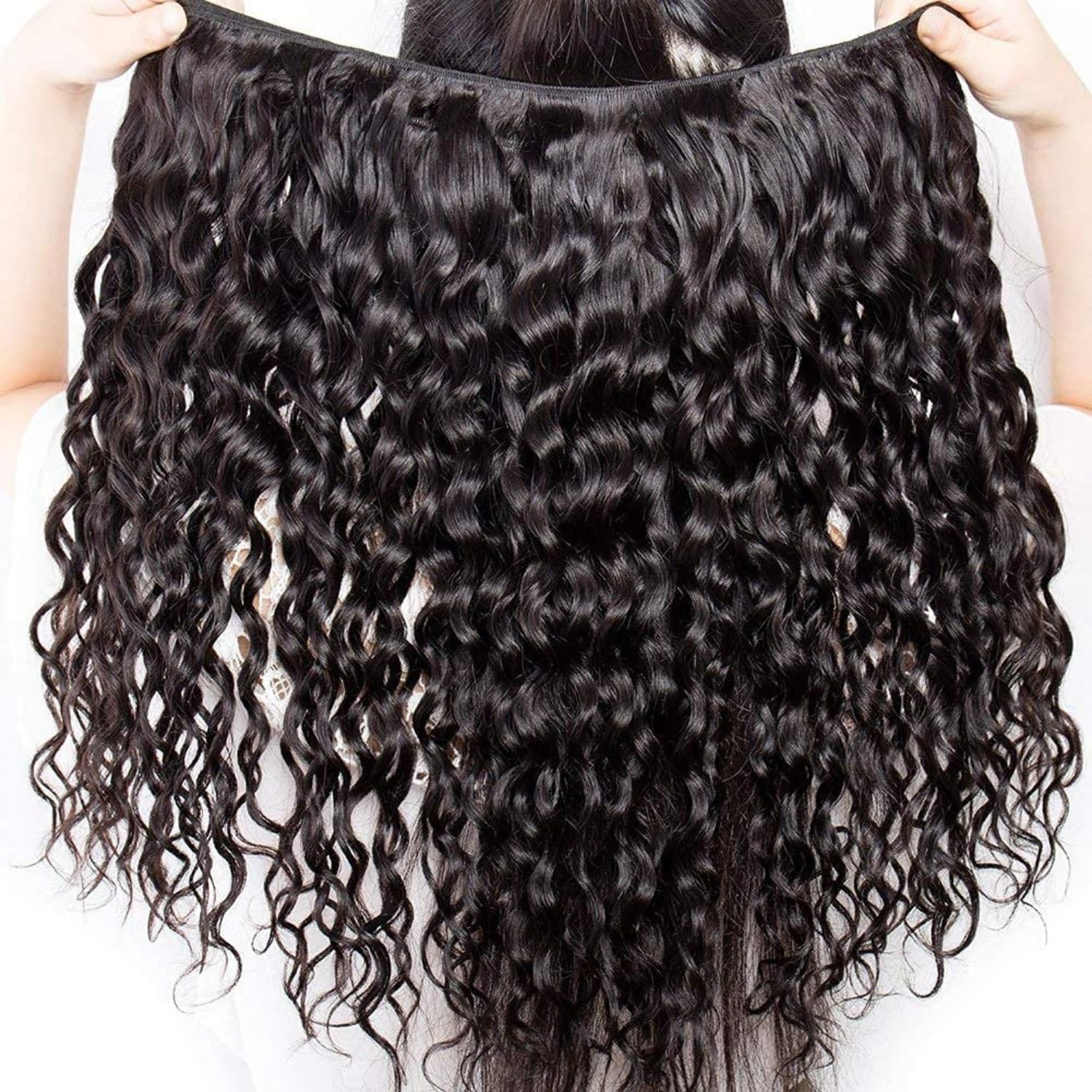 Water Wave Human Hair Bundles Echthaar Tressen Extensions Menschliches Haar Extensions 3 Bundles 100g/pcs Double Weft #1B Natural Black for Woman 12 14 16 Inches (300g Total)