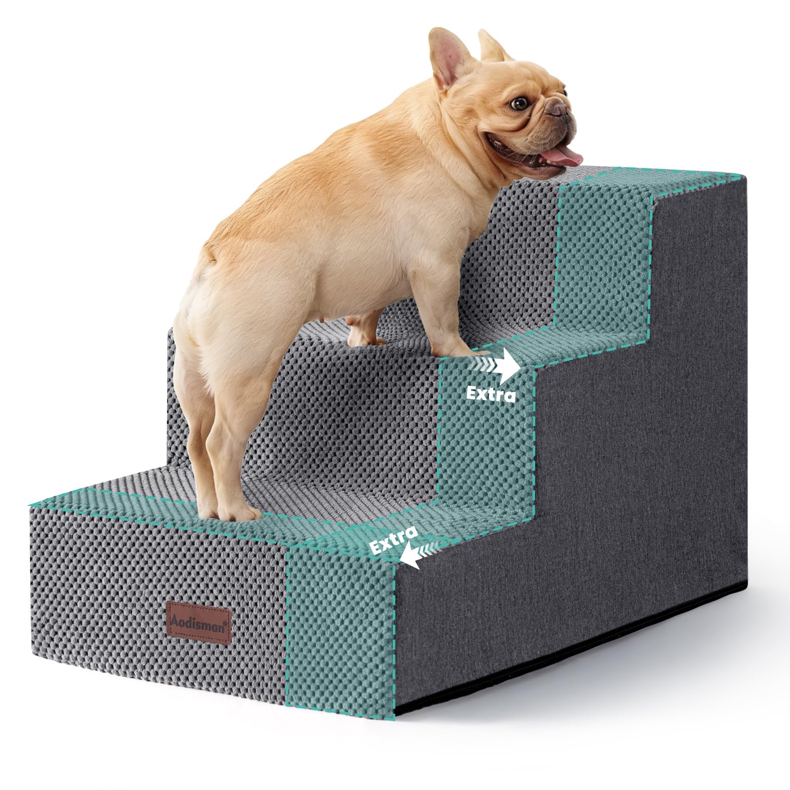 aodisman dog stairs for small dogs, 3-step wider pet stairs for couch and beds, non-slip dog steps for old cats, puppy, small medium dogs,15.7" h, cream