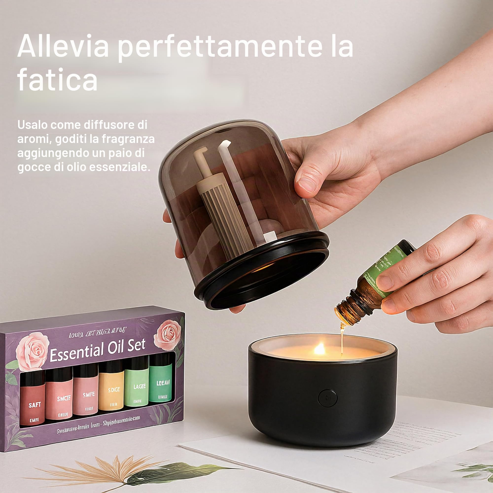ALMA® Diffusore e Umidificatore di Aromaterapia con Lampada Integrata – Diffusore di Oli Essenziali da 120 ml, Tecnologia Ultrasonica, Nebbia Fresca e Design Elegante per Qualsiasi Ambiente