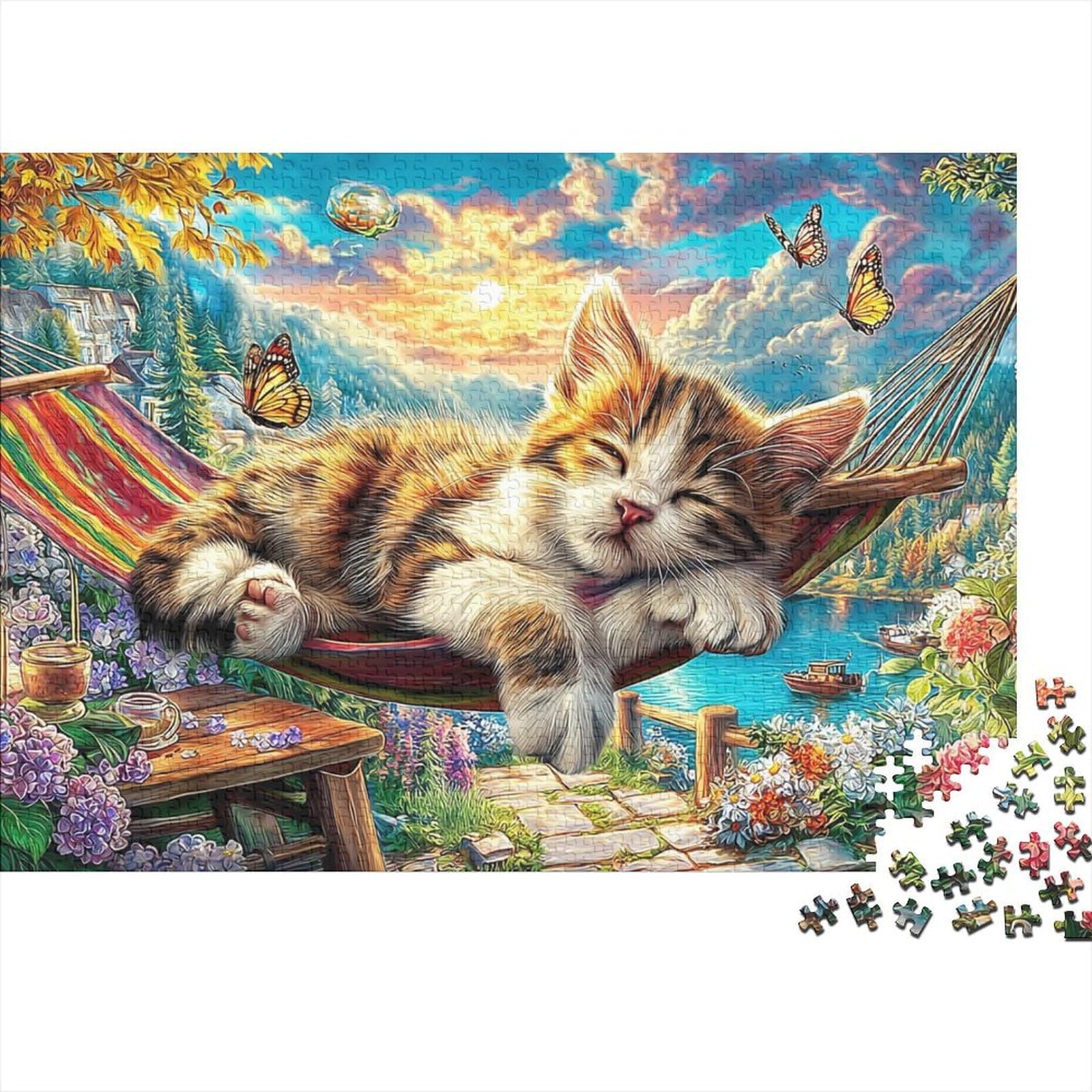 Rompecabezas de 1000 piezas con diseño de gatito durmiendo para decorar tu hogar con color 8