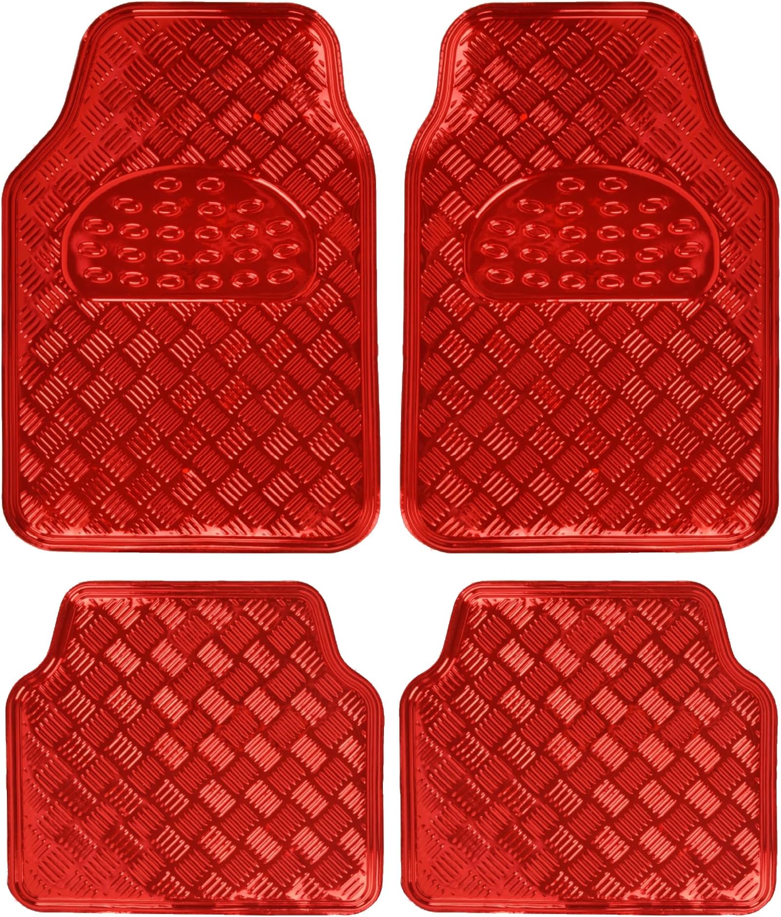 Bdk Universal Fit 4-Piece Metallic Design Car Floor Mat Mt-641-Rd