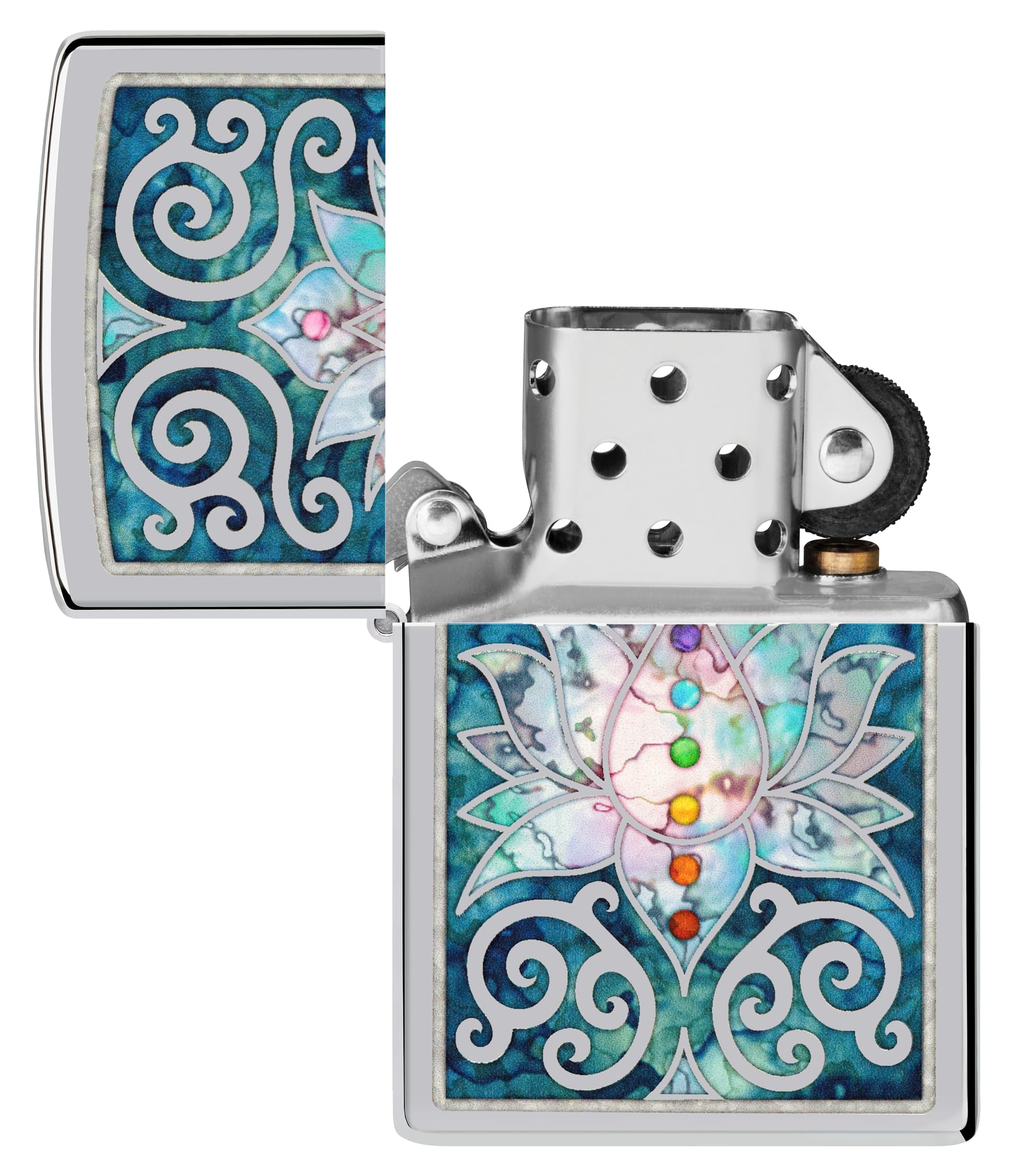 Zippo - Briquet Tempête Motif Fleur De Lotus, Chrome Poli, Impression Fusion, Rechargeable, Réutilisable, Coupe-Vent, Coffret Cadeau, Fabriqué Aux États-Unis