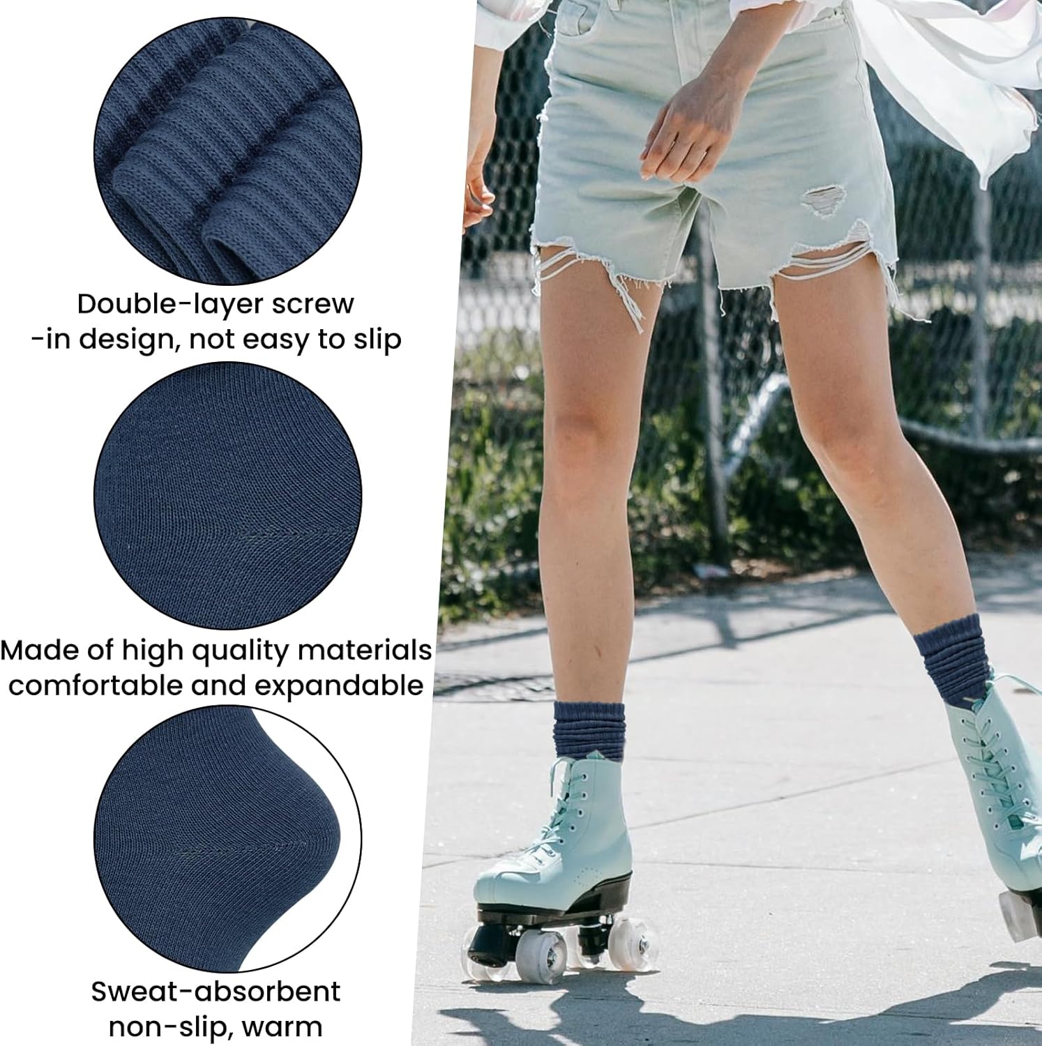 Heran 6 Pairs Slouch Socks for Woman, Colors Knee High Scrunch Socks for Women Girls Students, Mid-Calf Casual Stockings - Image 2