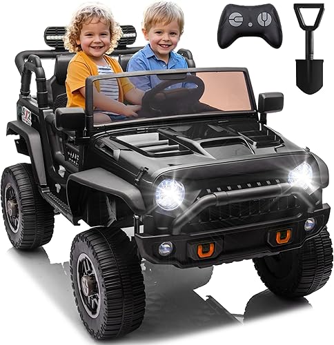 Camión de coche de 2 plazas para niños de 24 V con asiento extra ancho de 20 pulgadas, vehículo eléctrico para niños conmutable 4WD2WD con control