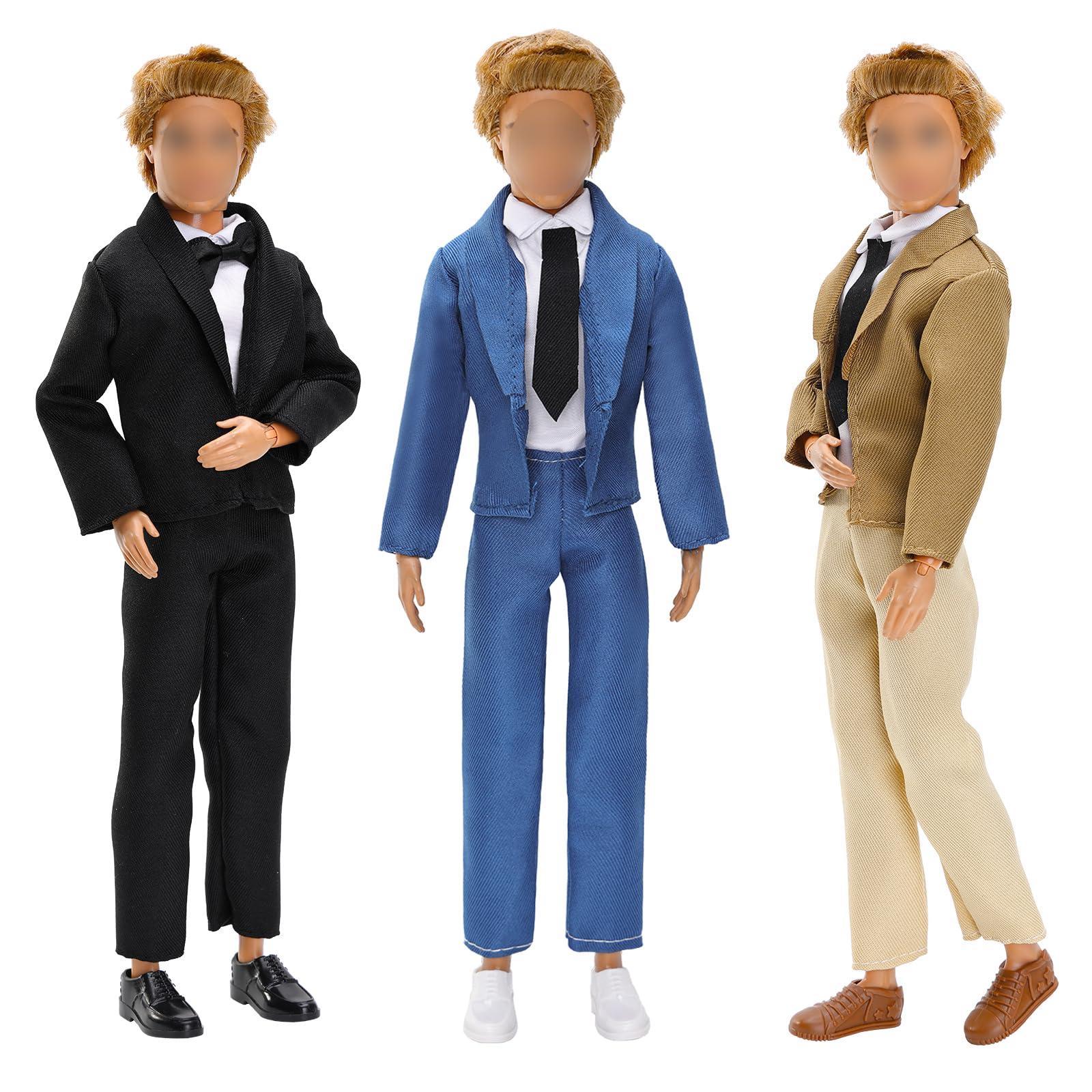 MiunanaBoy Doll Fashion Business Formal Suits for 12 Inch Male Doll and Shoes 3 Sets 12 PCS Man Doll Wedding Suit Formal Occasion Clothes Office Clothes and Shoes (Including 3 Pairs of Shoes)