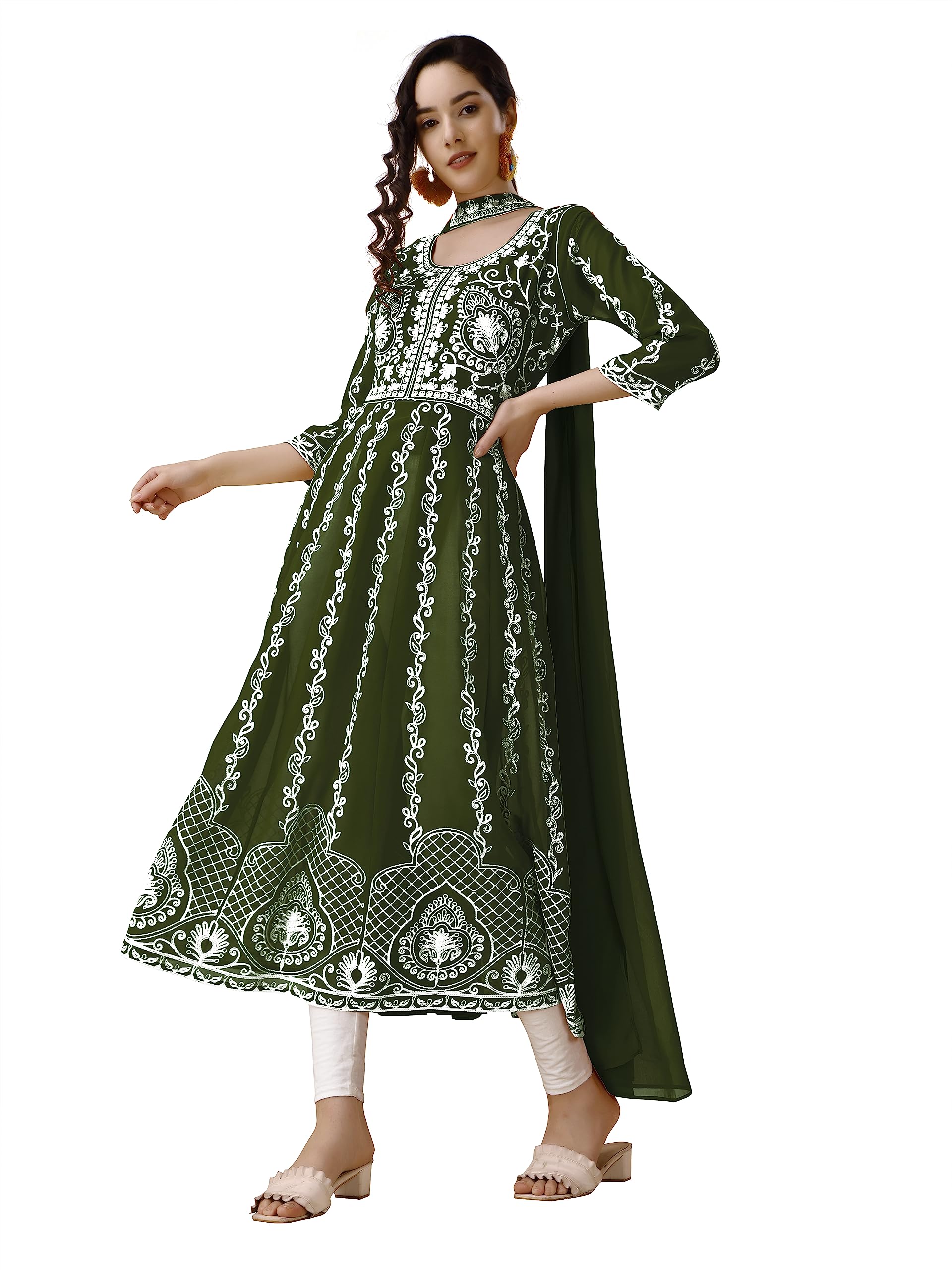 EthnicJunctionWomen's Georgette EID Special Sequine Lace Work Kurta and Dupatta Set | eid Outfits for Women