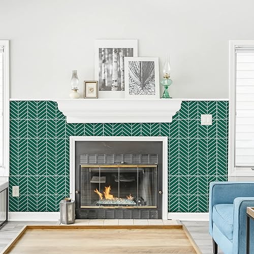 Miniatura 8 de Azulejos de despegar y pegar, azulejos de pared de mosaico de cocina con patrón de sarga verde, azulejos autoadhesivos de vinilo para pared de