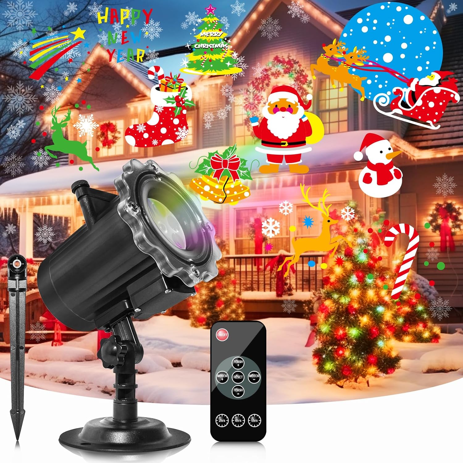 Christmas Projector Lights Outdoor, Year Round 10 Theme 16 Slides Christmas Lights, Waterproof Holiday Projector Lights with Remote Control,Timer for Yard Garden Christmas Decorations