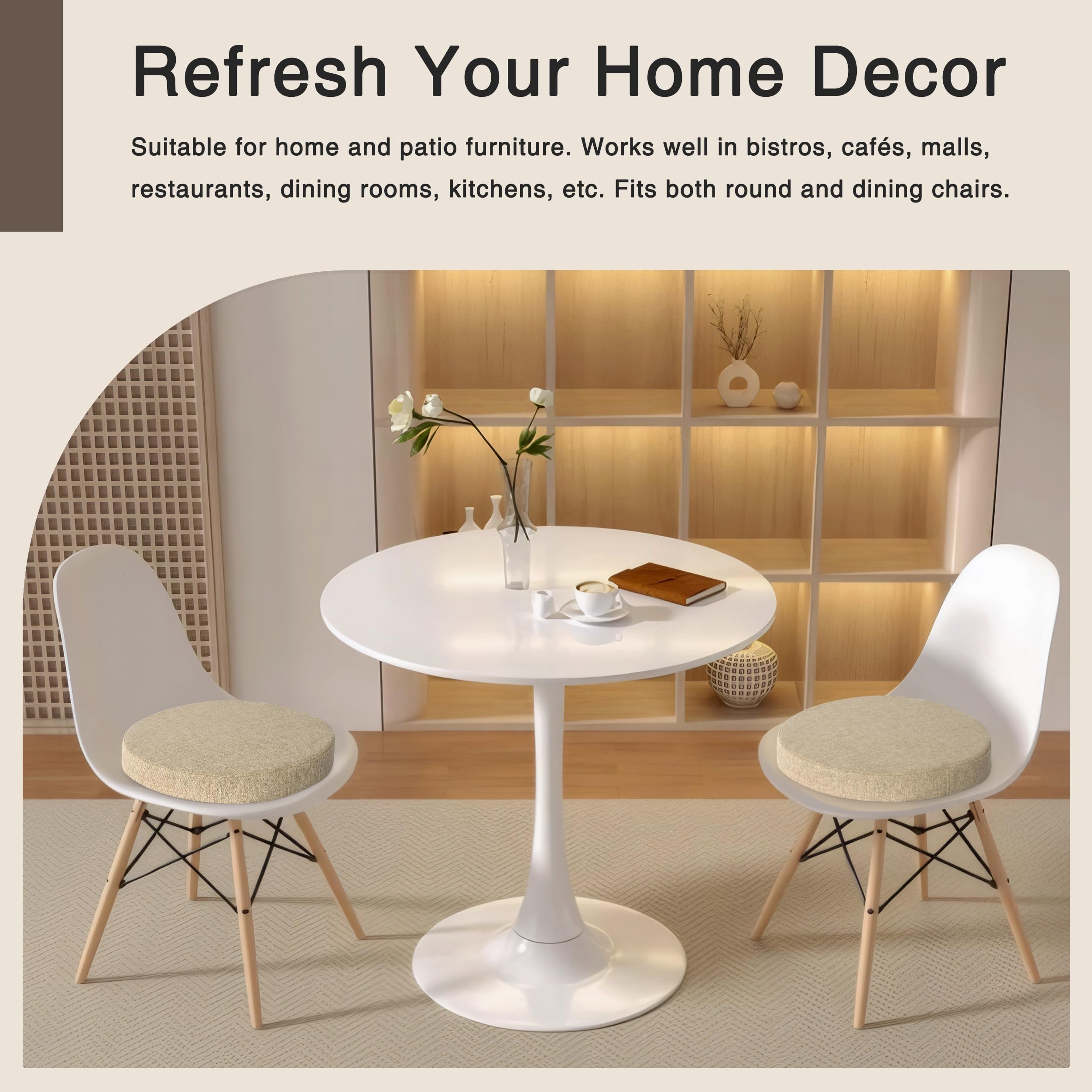 OVOV Round Chair Cushions for Dining Chairs 2 Pack Extra Thick Seat Cushion Circle Chair Pads with Removable Cover and Non Slip Bottom Beige (16x16 Inch) — view 6