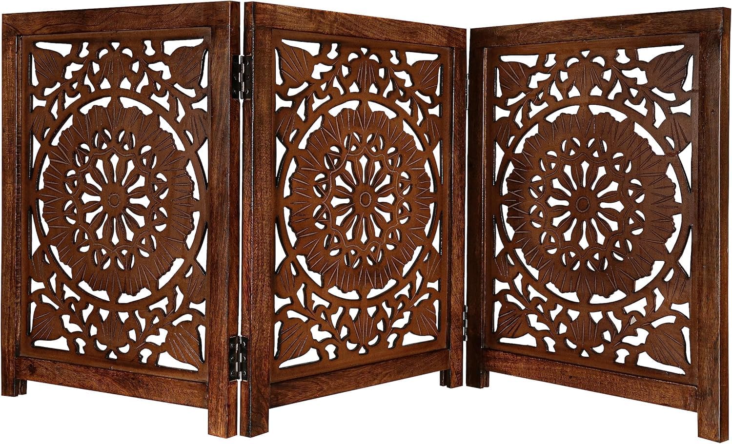 SPACE WOOD Wooden Foldable 2FT Partition, Room Divider, Wall Panel, Screen Best for Home and Kitchen Living Room and Safety Pet Fence Gate Partition for Kids & Dogs (Brown Design 1, 3 Panel)-image-47
