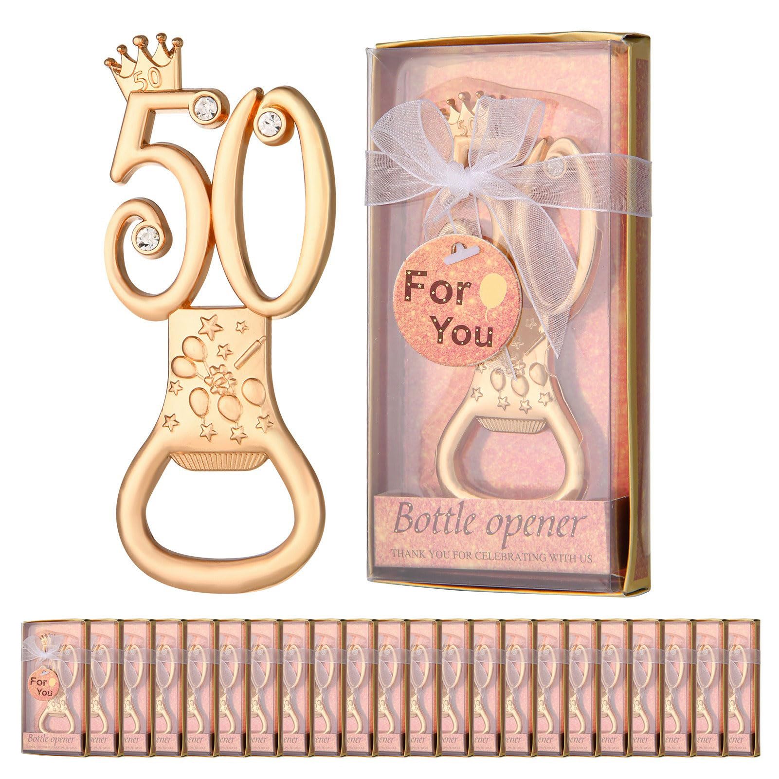24Pcs 50th Birthday Bottle Opener,Personalised Bottle Opener 50th Birthday Party Favors Beer Bottle Opener Wine Bottle Opener Gift Set Birthday Favors for Guests Anniversary Wedding (50th Golden)