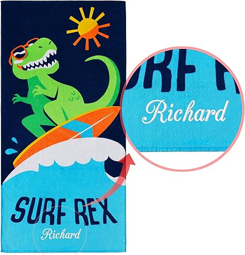 Beachland Toalla de playa personalizada de dinosaurio 30 x 60 pulgadas 100 algodón 1 surf rex personalizado